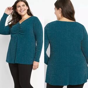 Lane Bryant Babydoll Sparkle Knit Top In Deep Teal Plus Size 18/20 Cocktail Glam